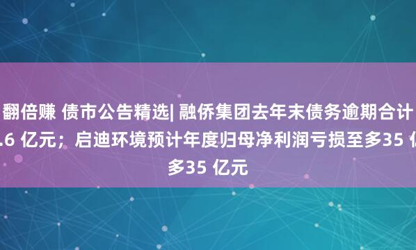 翻倍赚 债市公告精选| 融侨集团去年末债务逾期合计 44.6 亿元；启迪环境预计年度归母净利润亏损至多35 亿元